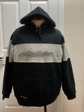 Disney Cruise Line Hoodie Medium Ship Design Black Gray Fleece Pullover